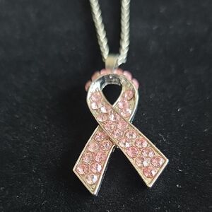 Elegant Pink Ribbon Pendant Necklace
